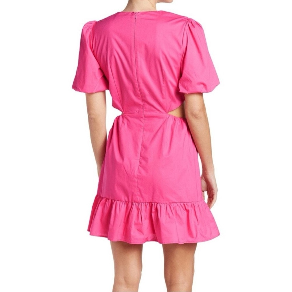 WAYF Hot Pink Puff Sleeve Cutout Mini Dress Size M NWT - Picture 2 of 7